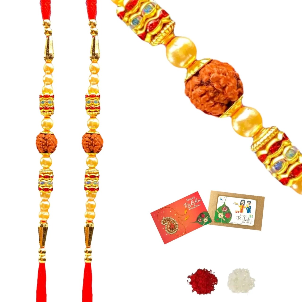 Rakhi for Brother Rudraksh Rakhi Raksha Bandhan Gifts Traditional Ferro-Roher/Ghirdalli/Kitket Rakhi Gift Hamper Bracelet for Brother Sister Bhabhi - Perfect for Celebration